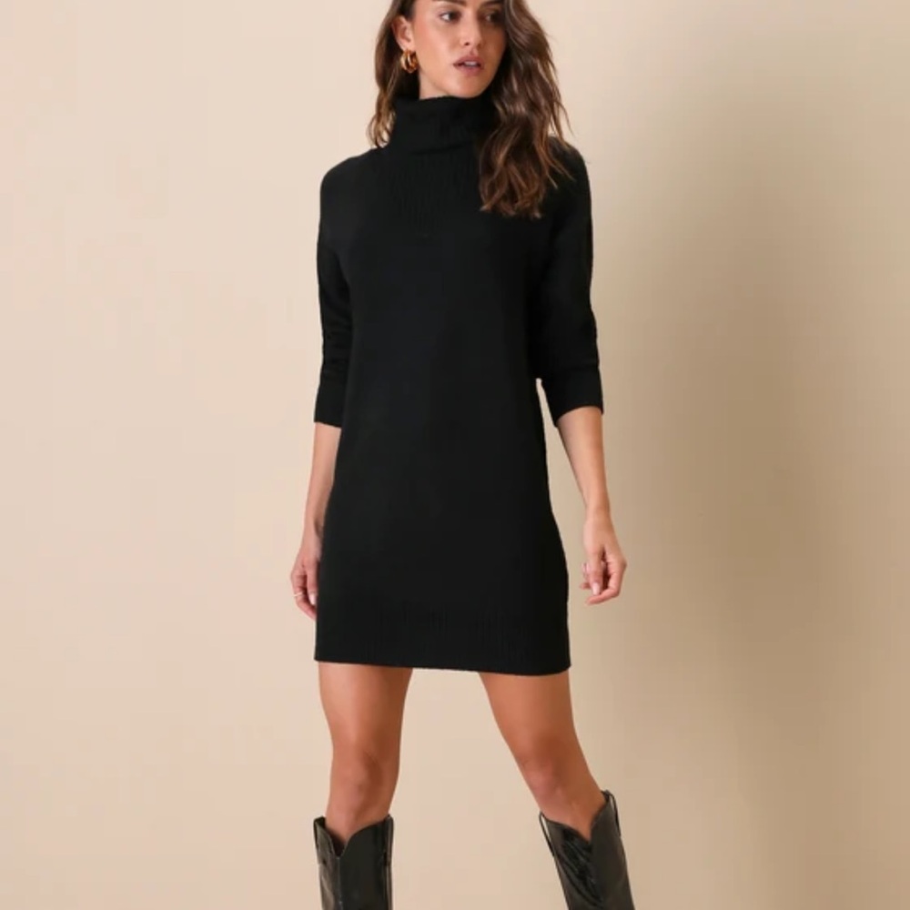 Lulus Women’s Black Turtleneck Long Sleeve Sweater Dress Size Small